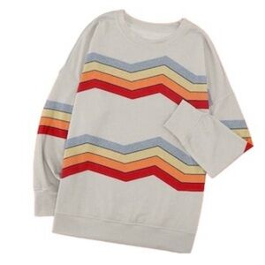 Colorblock Zig Zag Crew Nexk Light Weight Sweatshirt in light Grey Size Large 